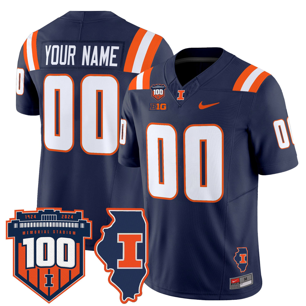 Illinois Fighting Illini 100th Memorial Stadium Patch Vapor Limited Custom Jersey - All Stitched - image 3
