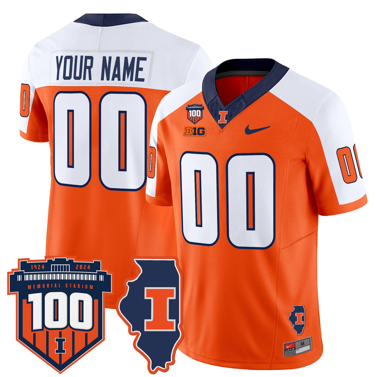 Illinois Fighting Illini 100th Memorial Stadium Patch Vapor Limited Custom Jersey - All Stitched - image 4
