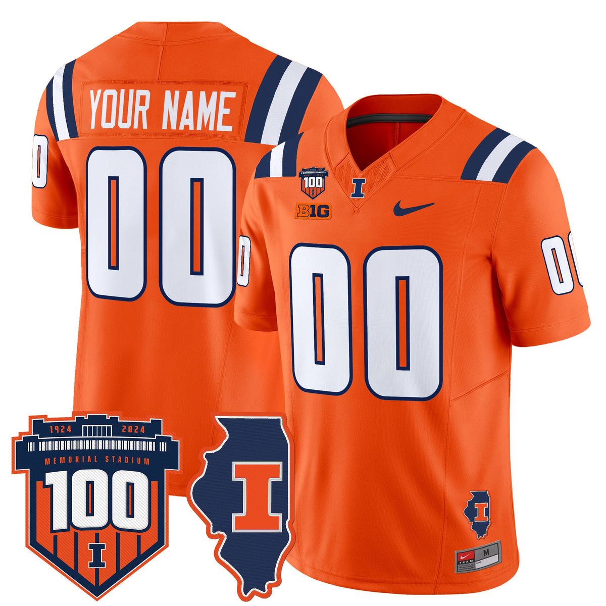Illinois Fighting Illini 100th Memorial Stadium Patch Vapor Limited Custom Jersey - All Stitched - image 5