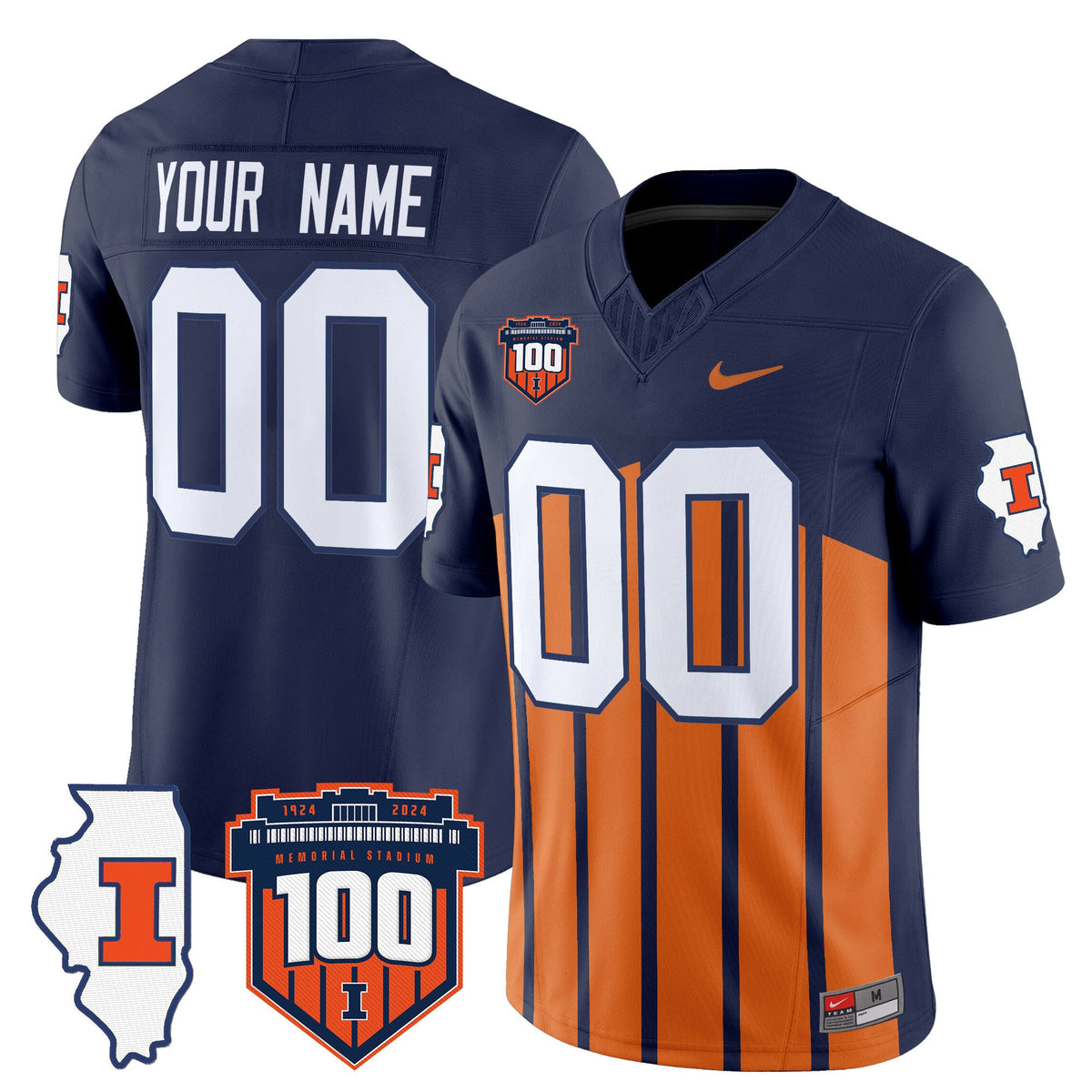 Illinois Fighting Illini 100th Memorial Stadium Patch Vapor Limited Custom Jersey - All Stitched - image 1