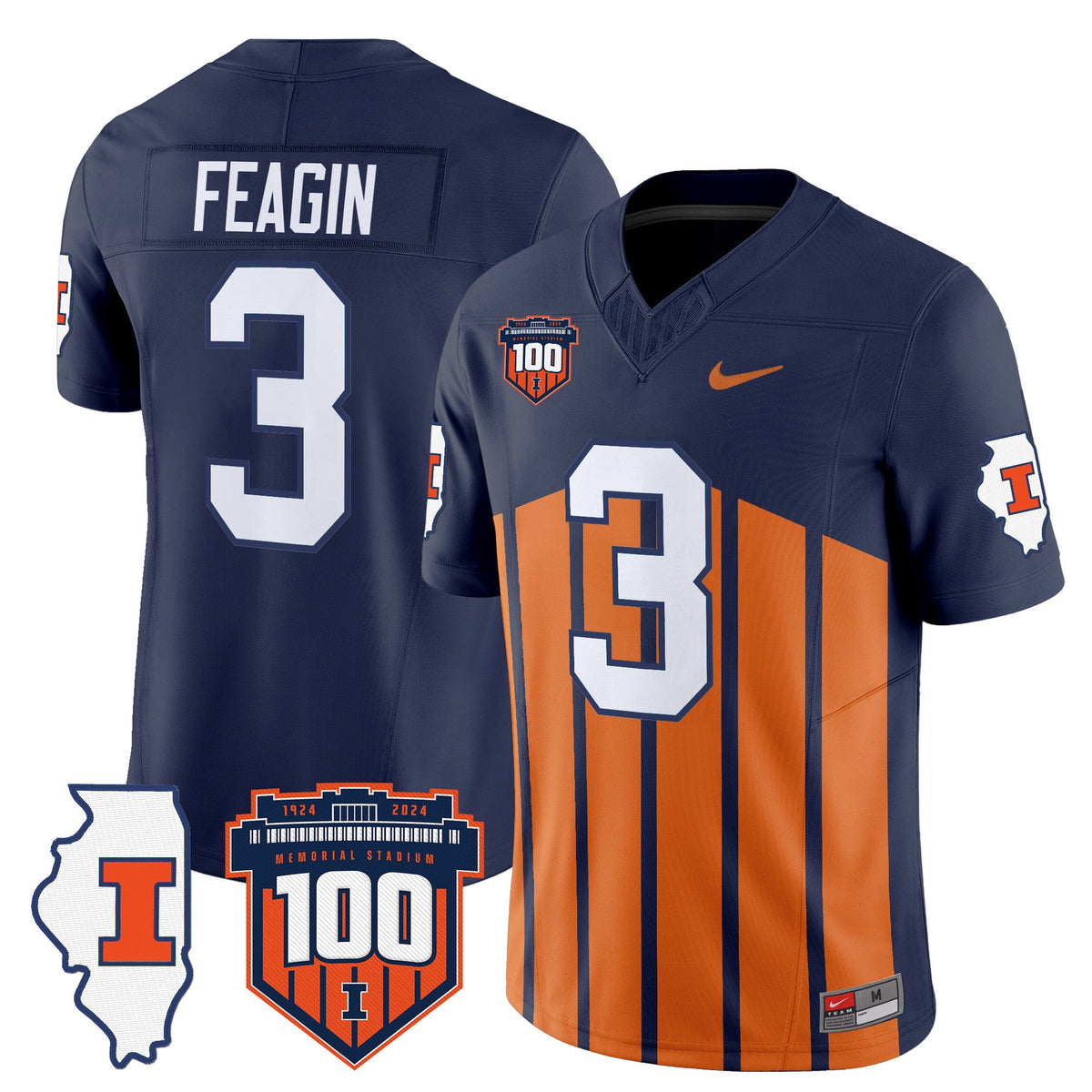 Men's Illinois Fighting Illini 100th Memorial Stadium Patch Vapor Limited Jersey - All Stitched - image 3