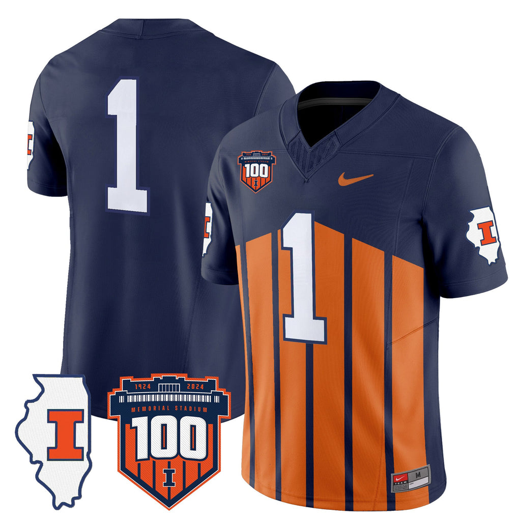 Men's Illinois Fighting Illini 100th Memorial Stadium Patch Vapor Limited Jersey - All Stitched - image 8