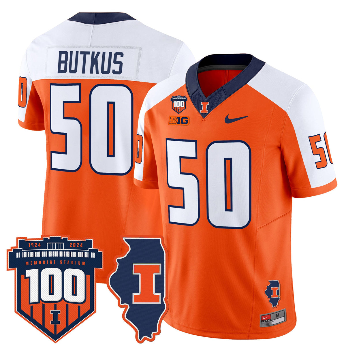 Men's Illinois Fighting Illini 100th Memorial Stadium Patch Vapor Limited Jersey - All Stitched - image 20