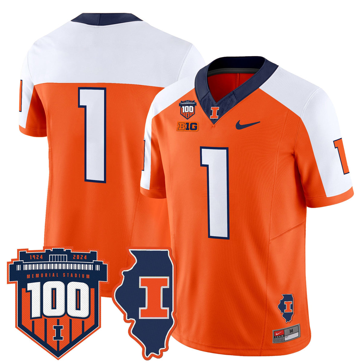 Men's Illinois Fighting Illini 100th Memorial Stadium Patch Vapor Limited Jersey - All Stitched - image 24
