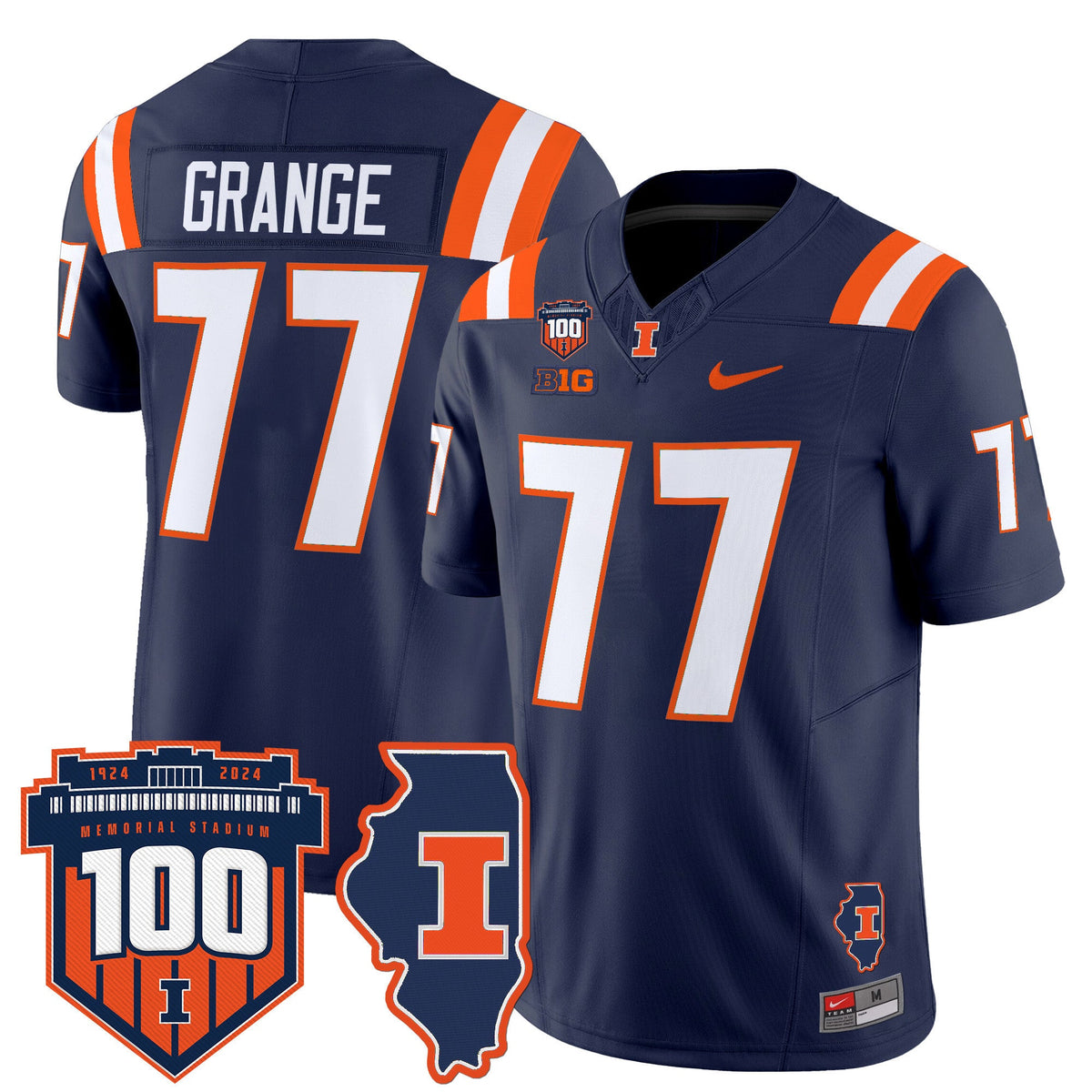 Men's Illinois Fighting Illini 100th Memorial Stadium Patch Vapor Limited Jersey - All Stitched - image 29
