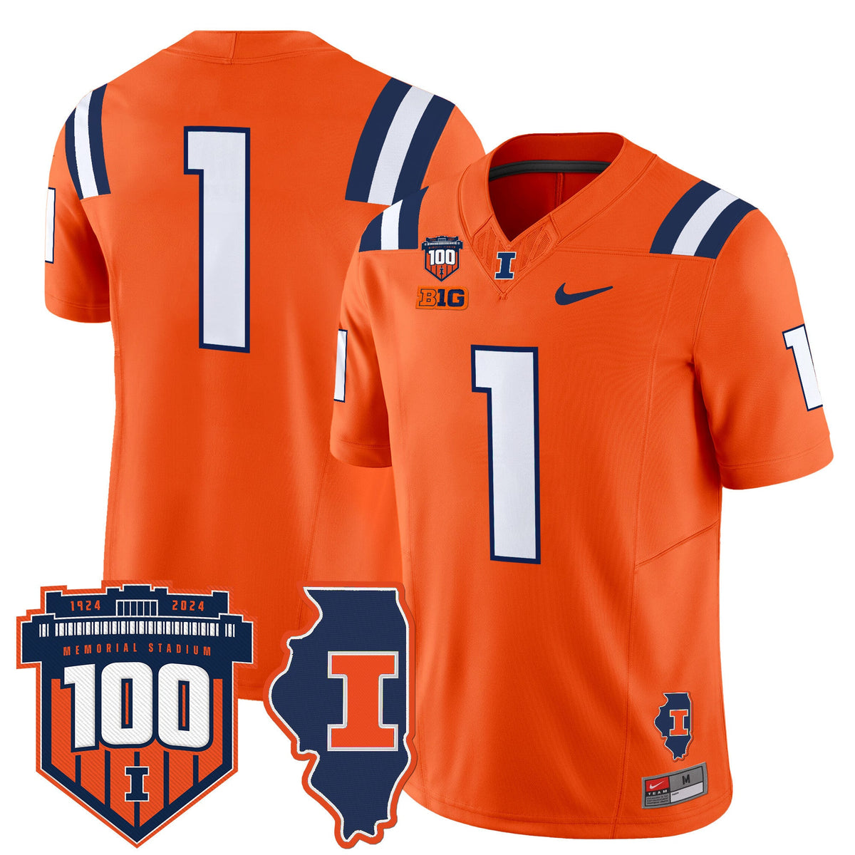 Men's Illinois Fighting Illini 100th Memorial Stadium Patch Vapor Limited Jersey - All Stitched - image 40