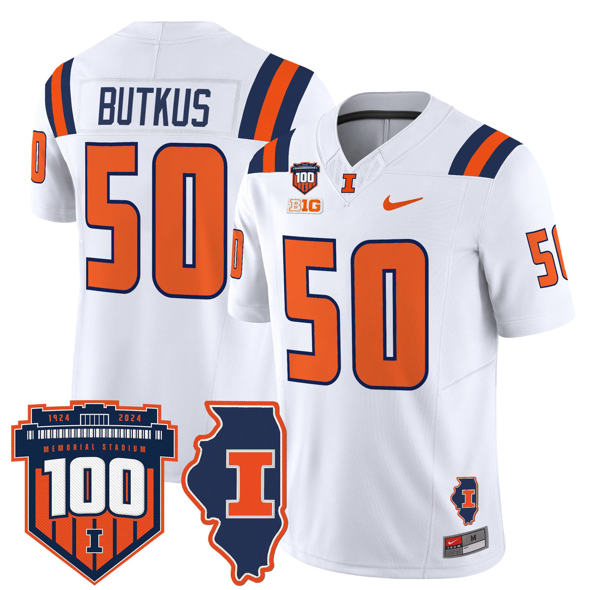 Men's Illinois Fighting Illini 100th Memorial Stadium Patch Vapor Limited Jersey - All Stitched - image 44