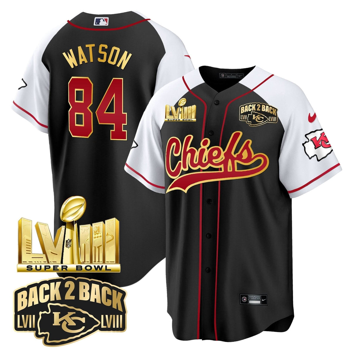 KC Super Bowl LVIII & Back 2 Back Gold Patch Baseball Jersey - All Stitched - image 26