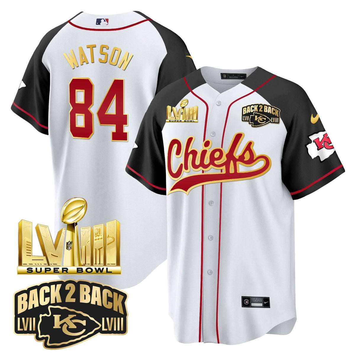 KC Super Bowl LVIII & Back 2 Back Gold Patch Baseball Jersey - All Stitched - image 33