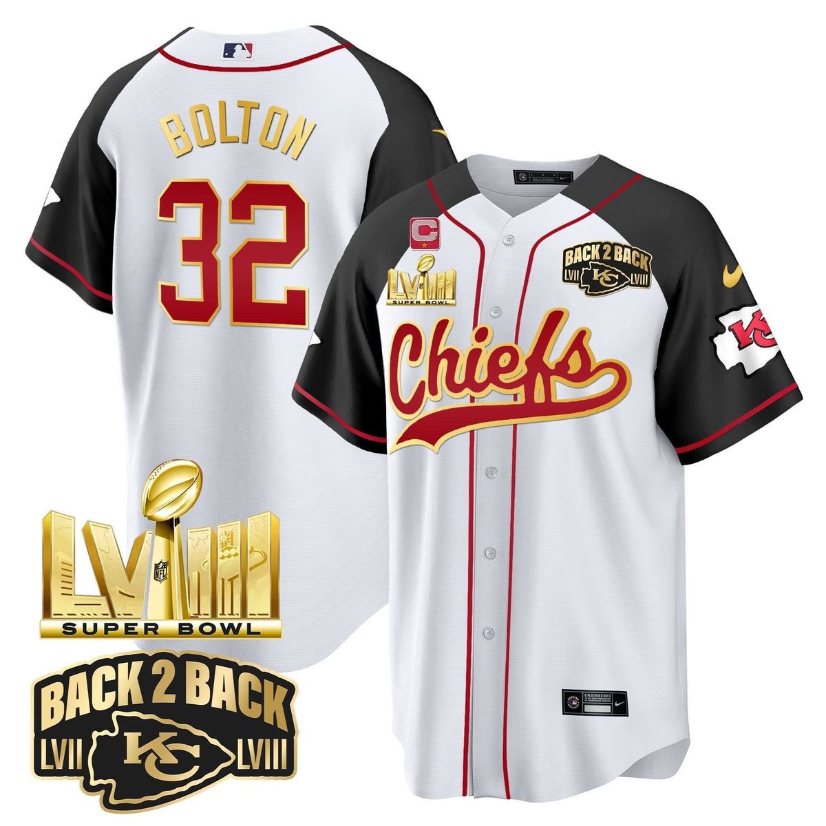 KC Super Bowl LVIII & Back 2 Back Gold Patch Baseball Jersey - All Stitched - image 34
