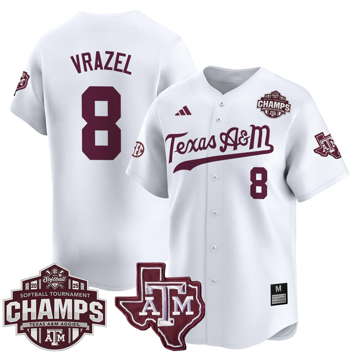 Men's Size - Texas A&M Aggies 2025 SEC Softball Conference Tournament Champions Patch Vapor Premier Limited Jersey - All Stitched - image 22