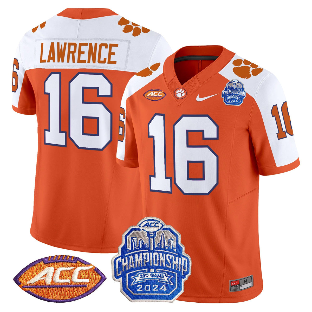 Men's Clemson Tigers 2024 ACC Championship Patch Vapor Limited Jersey - All Stitched - image 5