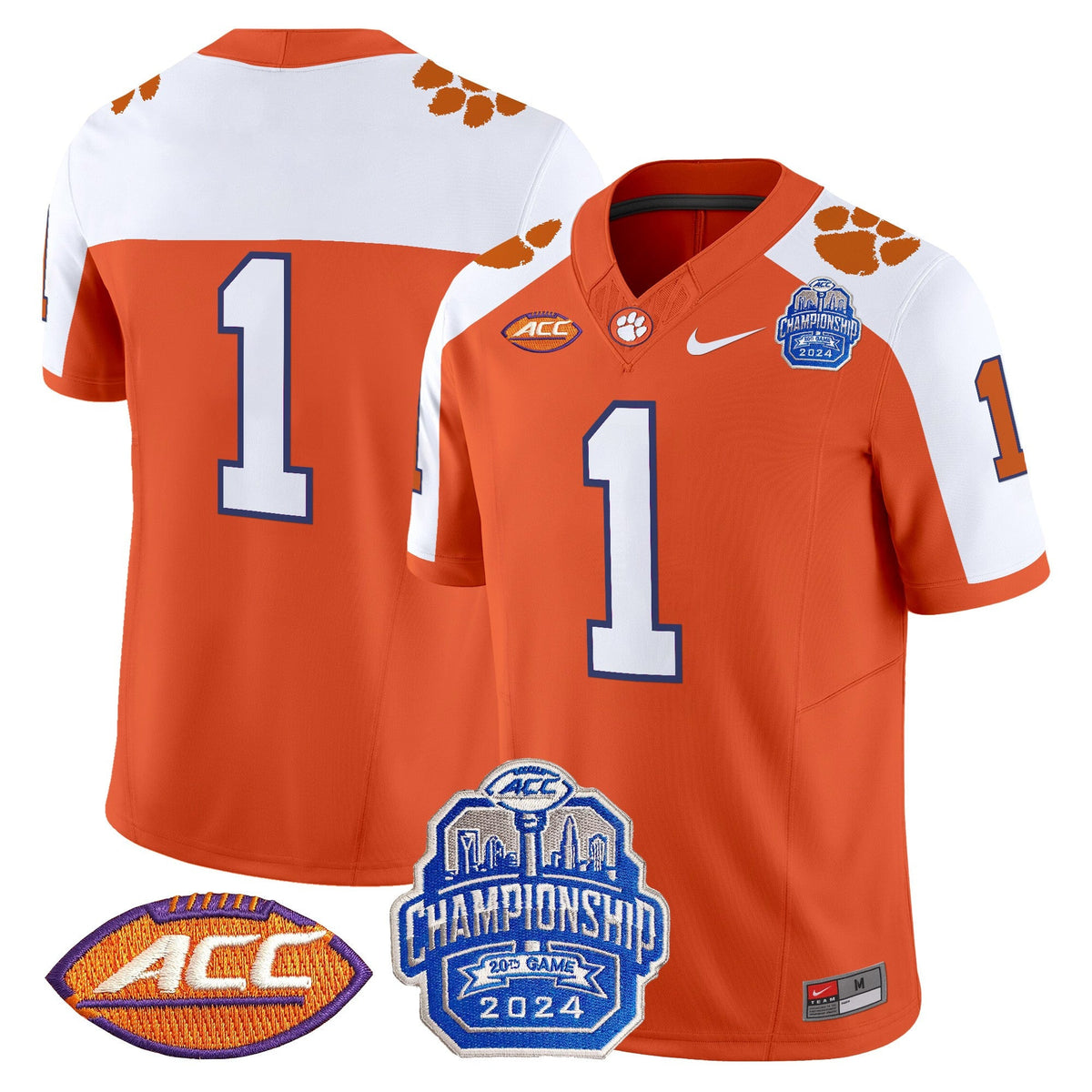 Men's Clemson Tigers 2024 ACC Championship Patch Vapor Limited Jersey - All Stitched - image 9