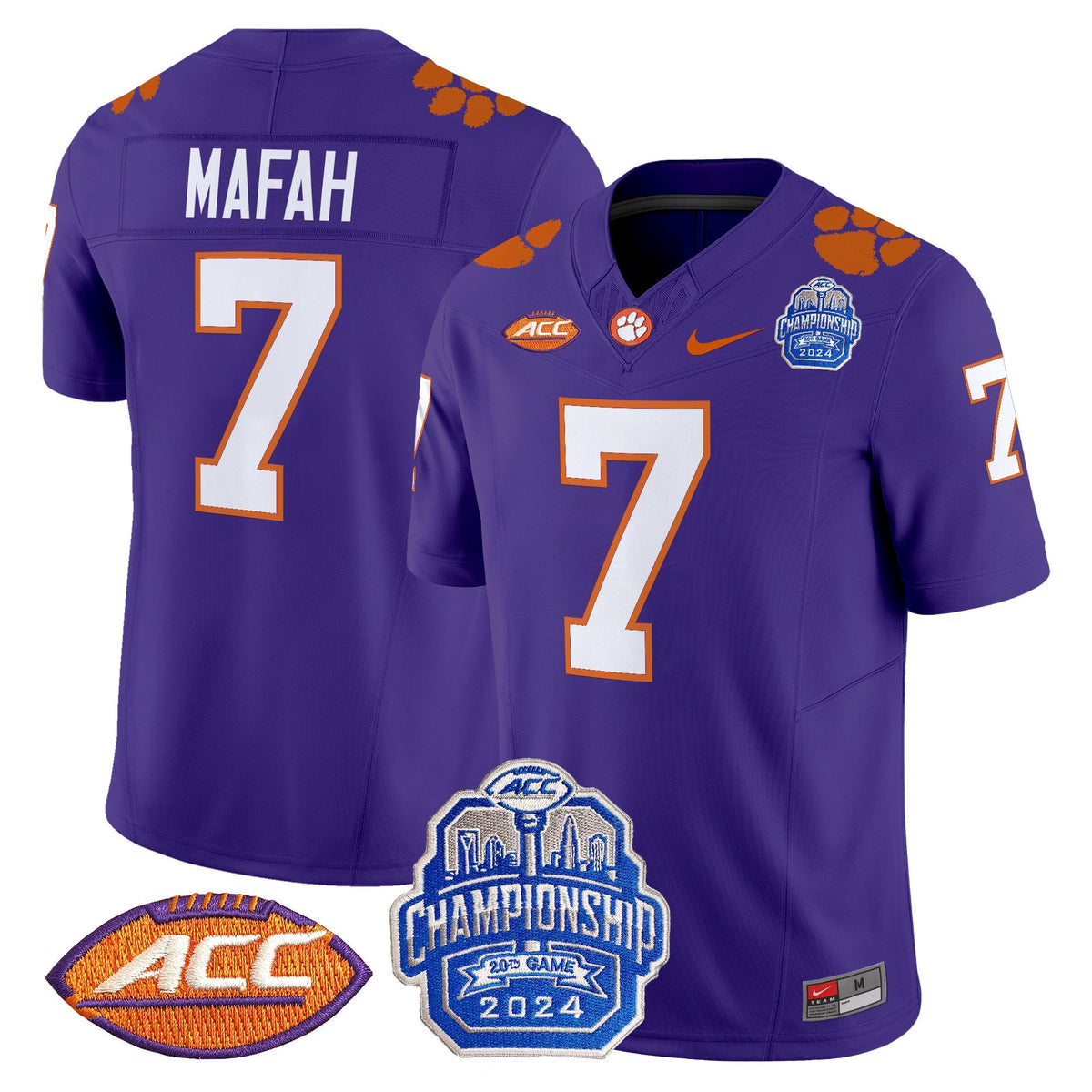 Men's Clemson Tigers 2024 ACC Championship Patch Vapor Limited Jersey - All Stitched - image 47