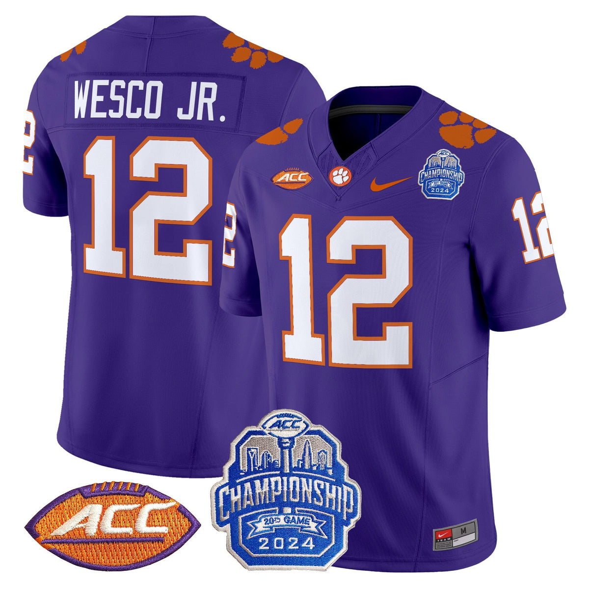 Men's Clemson Tigers 2024 ACC Championship Patch Vapor Limited Jersey - All Stitched - image 48