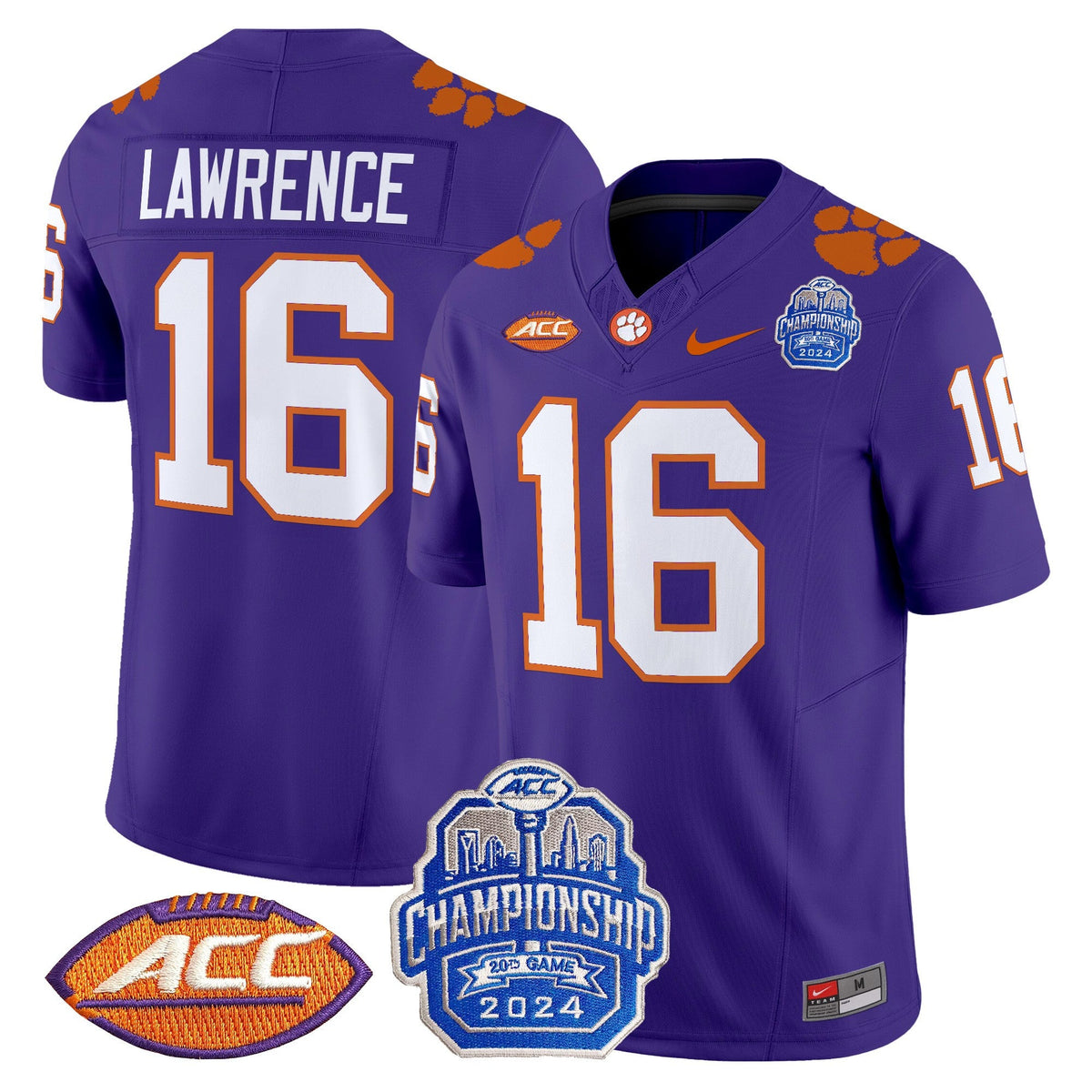 Men's Clemson Tigers 2024 ACC Championship Patch Vapor Limited Jersey - All Stitched - image 50