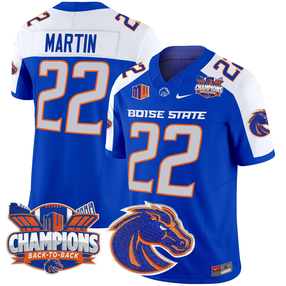 Men's Boise State Broncos 2024 Back To Back Champions Vapor Limited Jersey - All Stitched - image 6