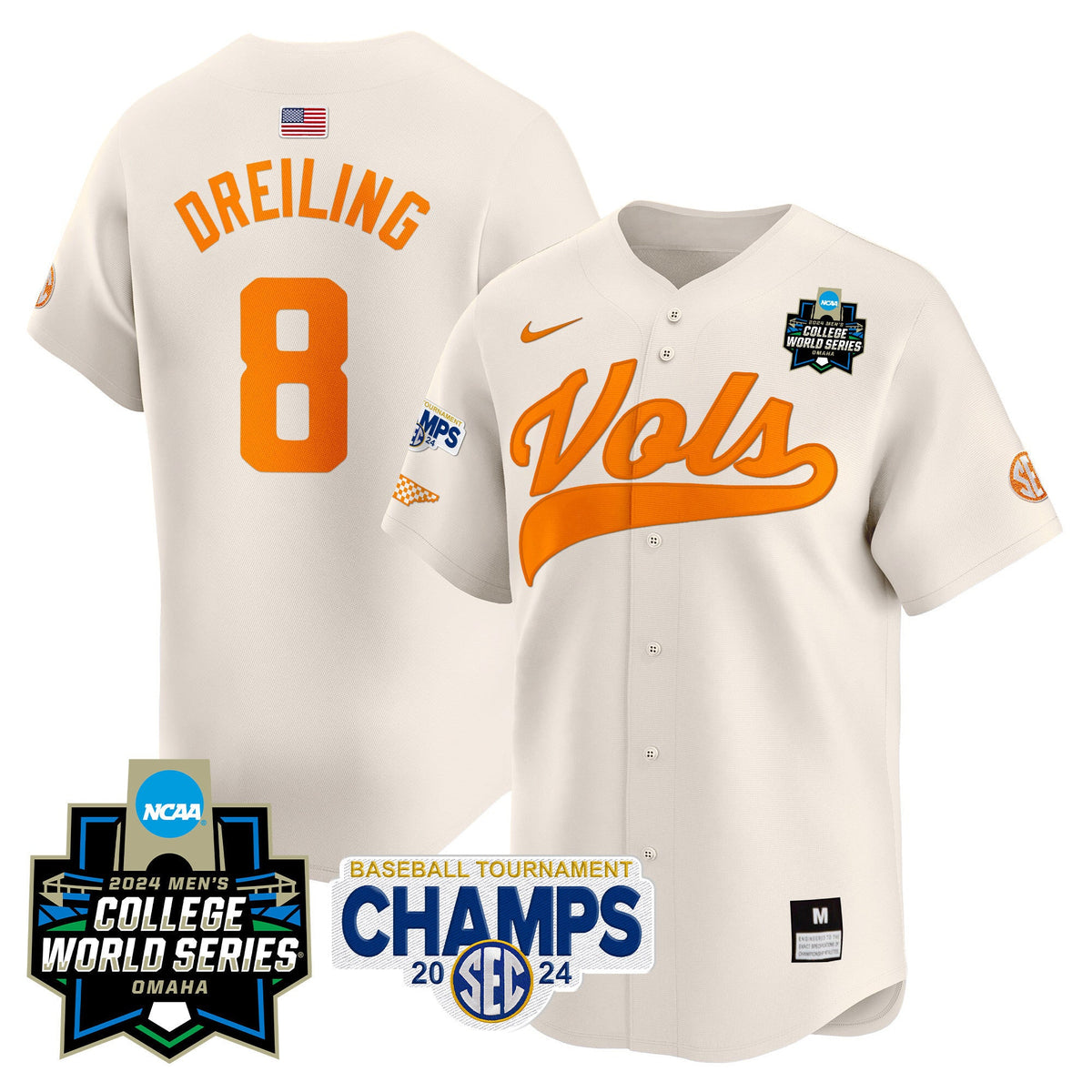 Men's Tennessee Volunteers 2024 Tournament Champs & World Series Vapor Premier Limited Jersey - All Stitched - image 44