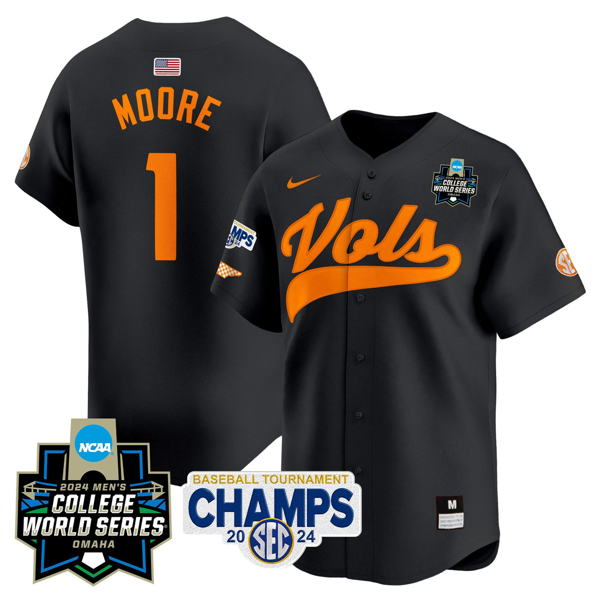 Men's Tennessee Volunteers 2024 Tournament Champs & World Series Vapor Premier Limited Jersey - All Stitched - image 1