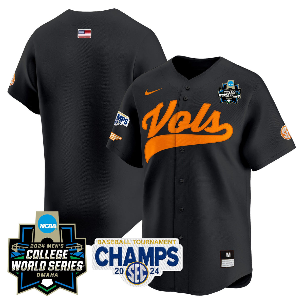 Men's Tennessee Volunteers 2024 Tournament Champs & World Series Vapor Premier Limited Jersey - All Stitched - image 7