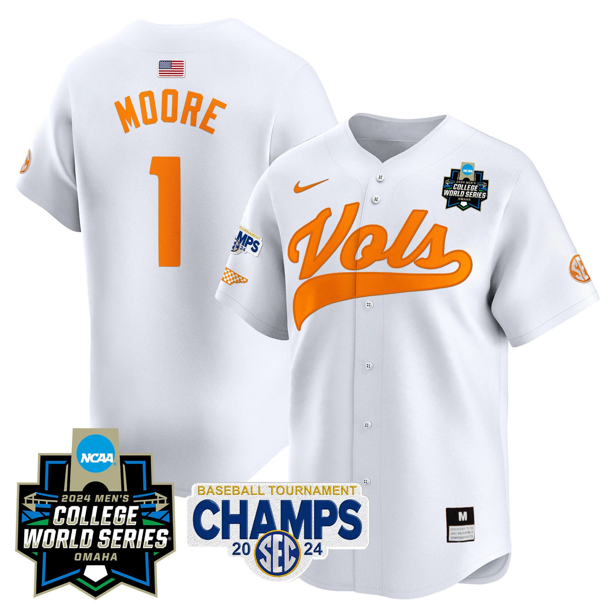 Men's Tennessee Volunteers 2024 Tournament Champs & World Series Vapor Premier Limited Jersey - All Stitched - image 8