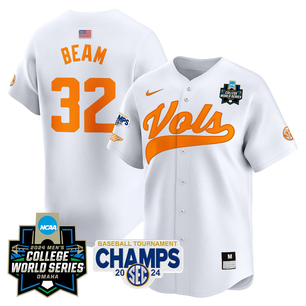Men's Tennessee Volunteers 2024 Tournament Champs & World Series Vapor Premier Limited Jersey - All Stitched - image 13