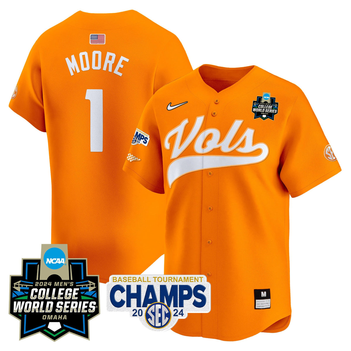 Men's Tennessee Volunteers 2024 Tournament Champs & World Series Vapor Premier Limited Jersey - All Stitched - image 15