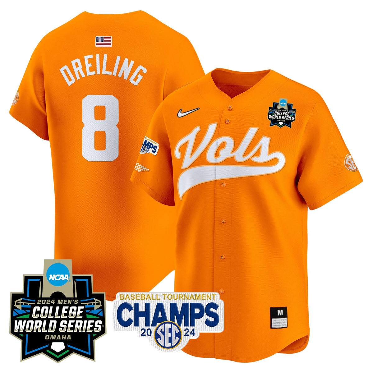 Men's Tennessee Volunteers 2024 Tournament Champs & World Series Vapor Premier Limited Jersey - All Stitched - image 16