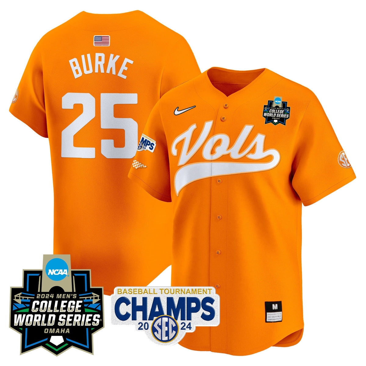 Men's Tennessee Volunteers 2024 Tournament Champs & World Series Vapor Premier Limited Jersey - All Stitched - image 17