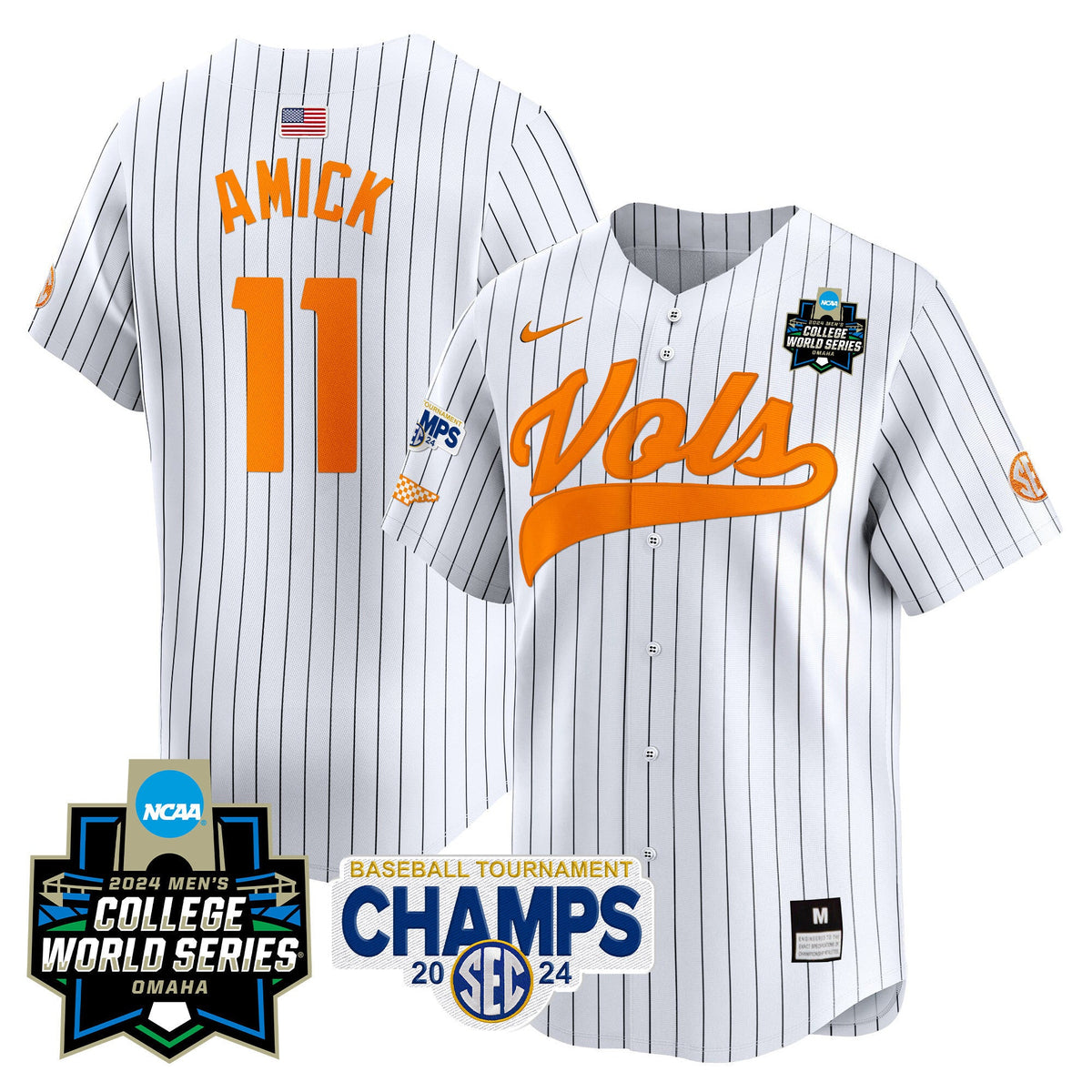 Men's Tennessee Volunteers 2024 Tournament Champs & World Series Vapor Premier Limited Jersey - All Stitched - image 26
