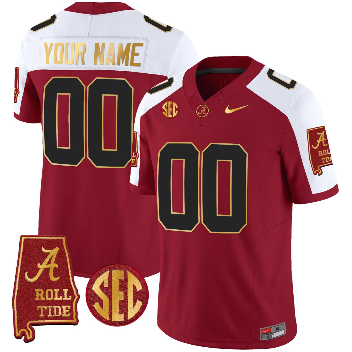 Alabama Crimson Tide Gold Trim Vapor Custom Jersey V2 - Alabama Map - All Stitched - image 2