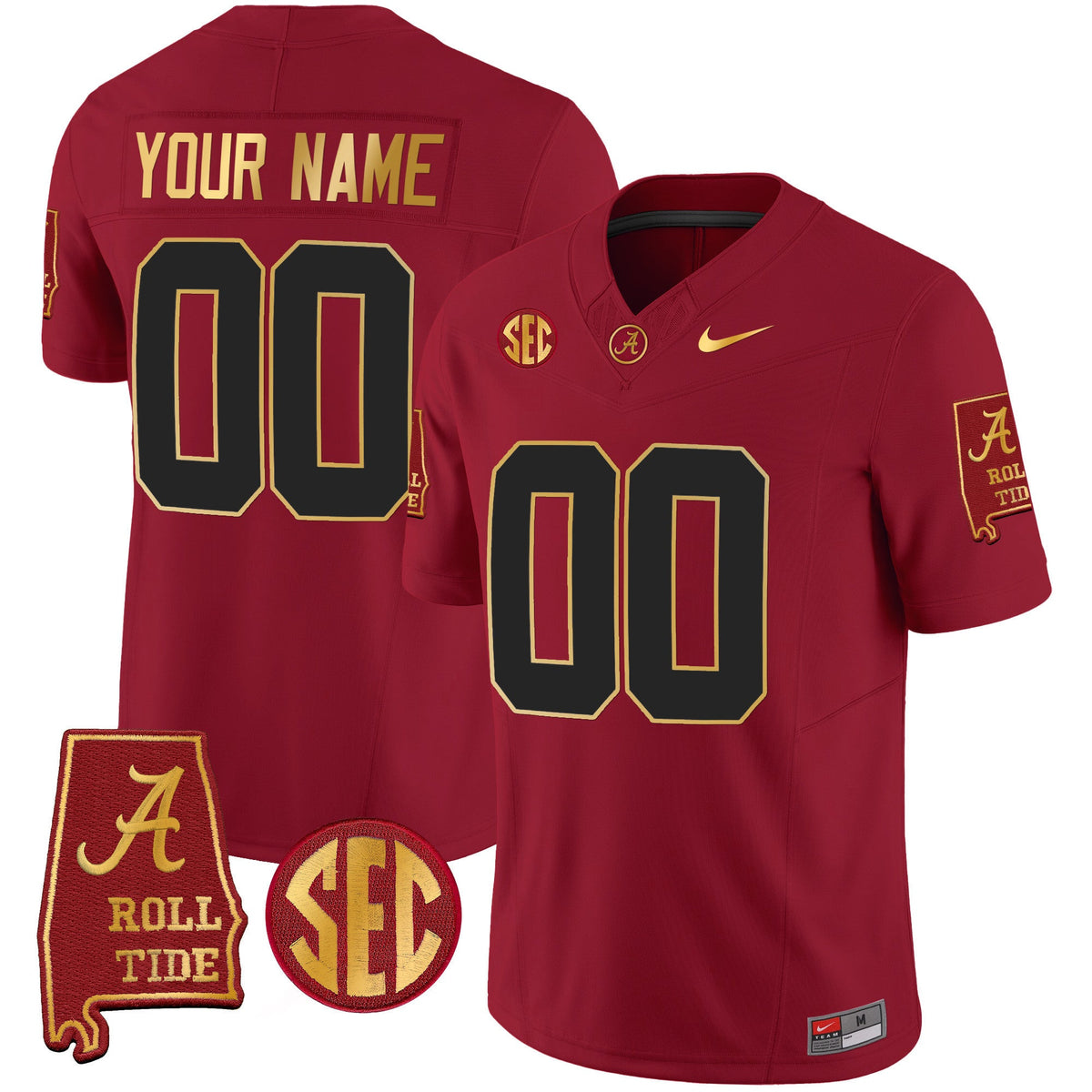 Alabama Crimson Tide Gold Trim Vapor Custom Jersey V2 - Alabama Map - All Stitched - image 3