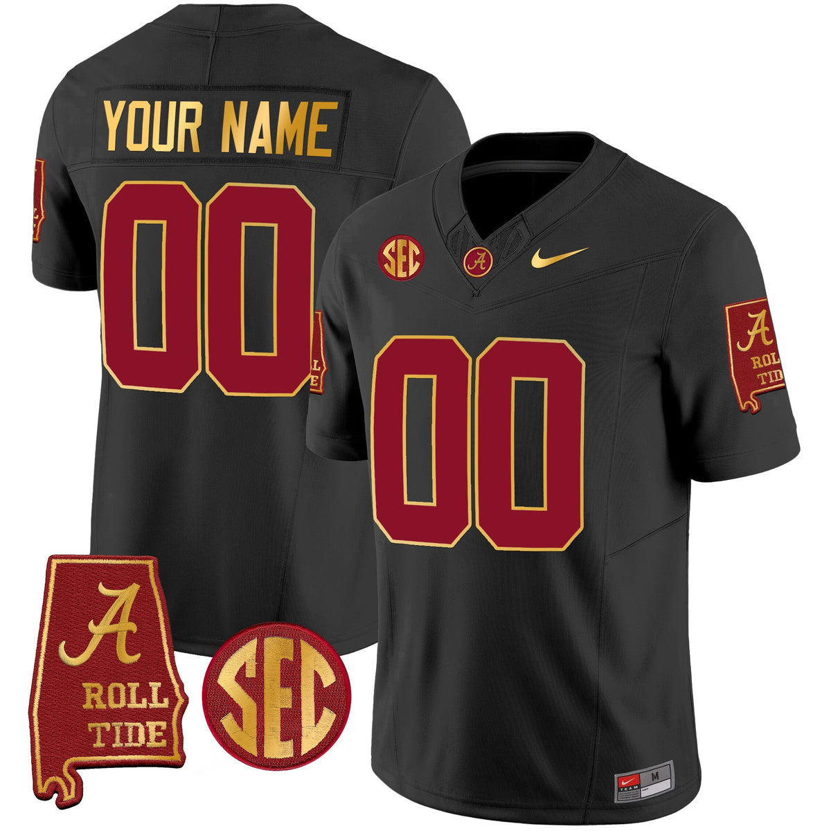 Alabama Crimson Tide Gold Trim Vapor Custom Jersey V2 - Alabama Map - All Stitched - image 5