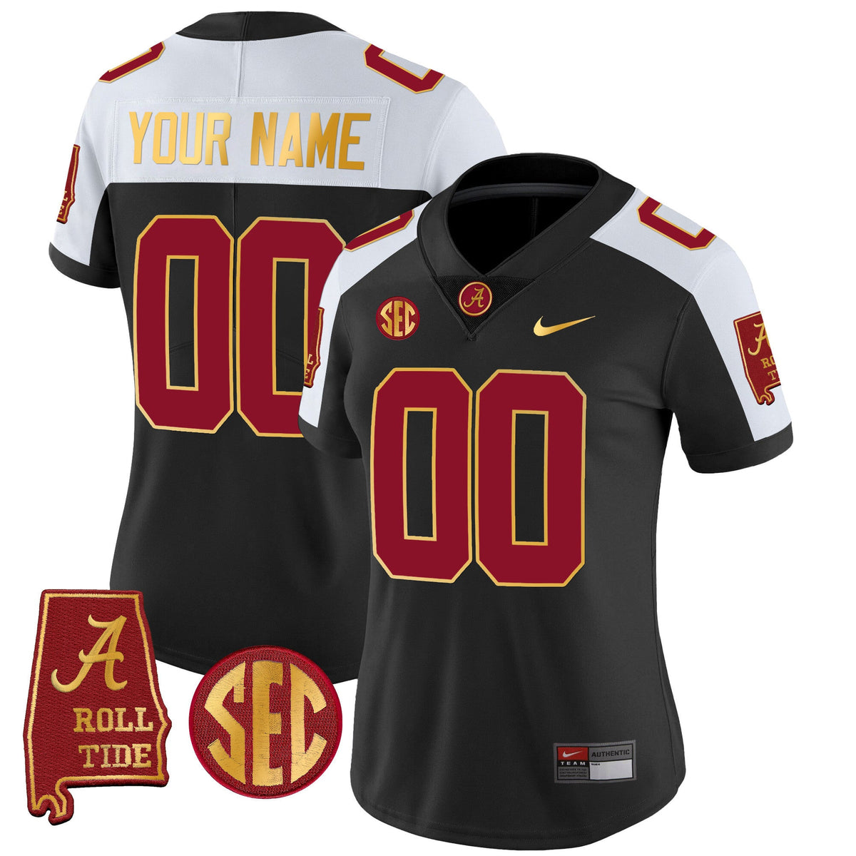 Alabama Crimson Tide Gold Trim Vapor Custom Jersey V2 - Alabama Map - All Stitched - image 6