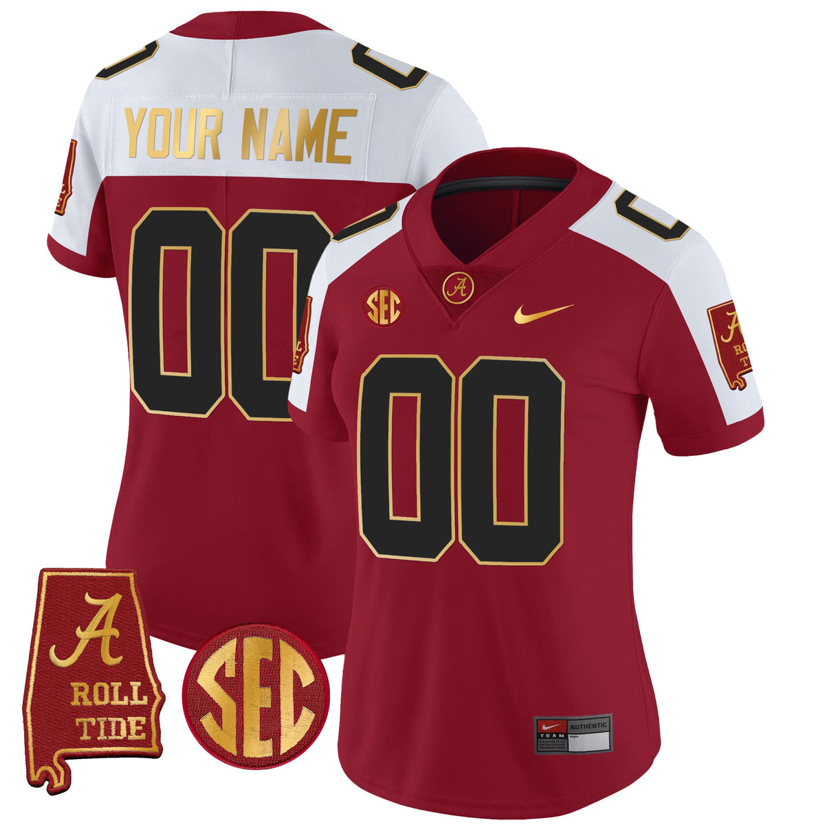 Alabama Crimson Tide Gold Trim Vapor Custom Jersey V2 - Alabama Map - All Stitched - image 7