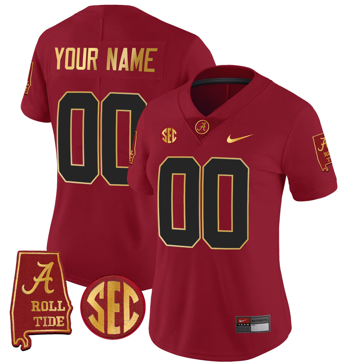 Alabama Crimson Tide Gold Trim Vapor Custom Jersey V2 - Alabama Map - All Stitched - image 8