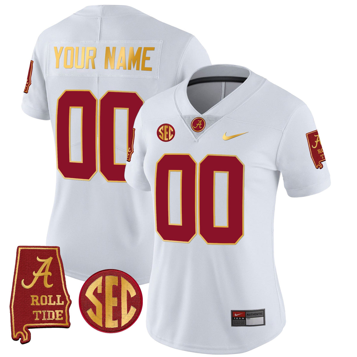 Alabama Crimson Tide Gold Trim Vapor Custom Jersey V2 - Alabama Map - All Stitched - image 9