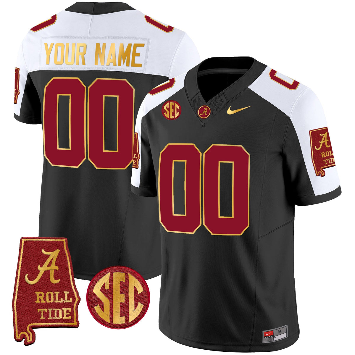 Alabama Crimson Tide Gold Trim Vapor Custom Jersey V2 - Alabama Map - All Stitched - image 1