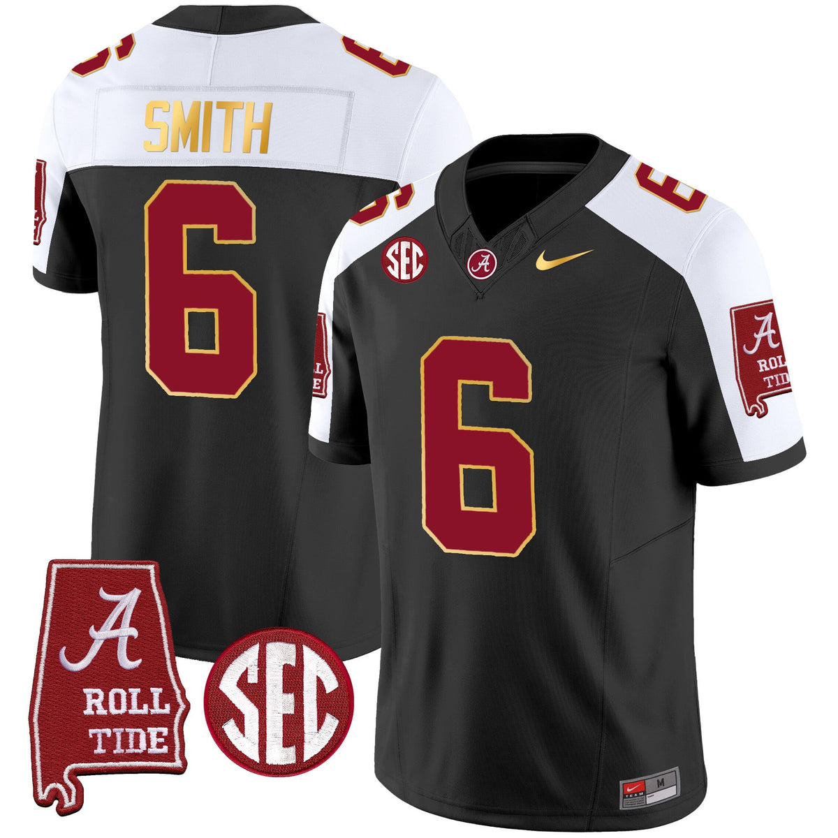 Men's Alabama Crimson Tide Gold Trim Vapor Jersey - Alabama Map - All Stitched - image 5