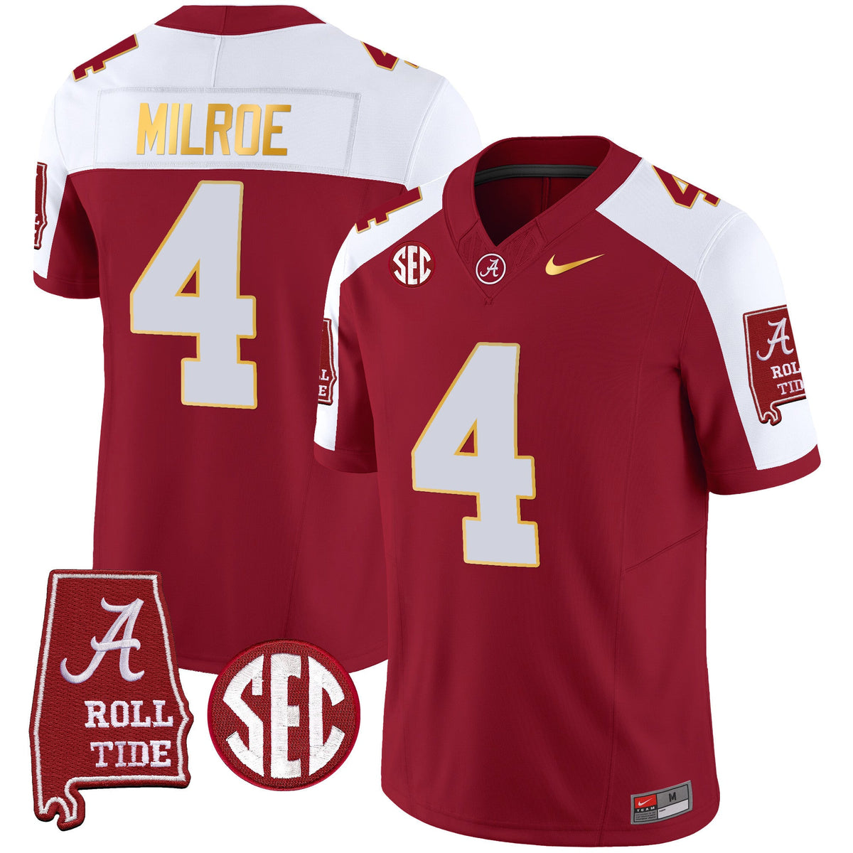Men's Alabama Crimson Tide Gold Trim Vapor Jersey - Alabama Map - All Stitched - image 8