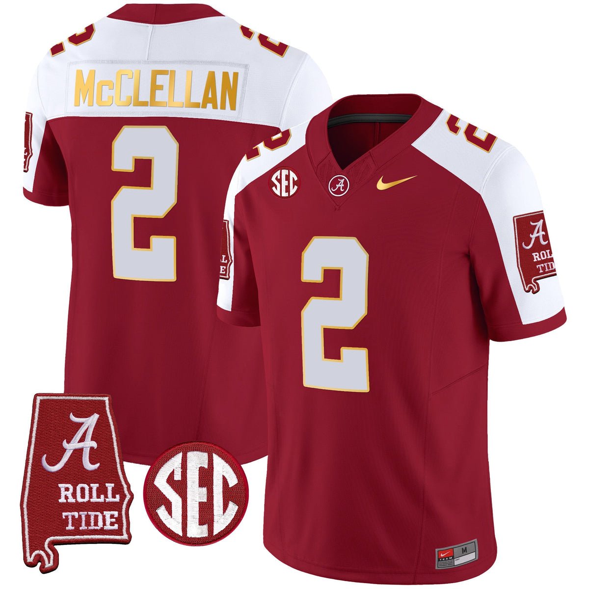 Men's Alabama Crimson Tide Gold Trim Vapor Jersey - Alabama Map - All Stitched - image 9