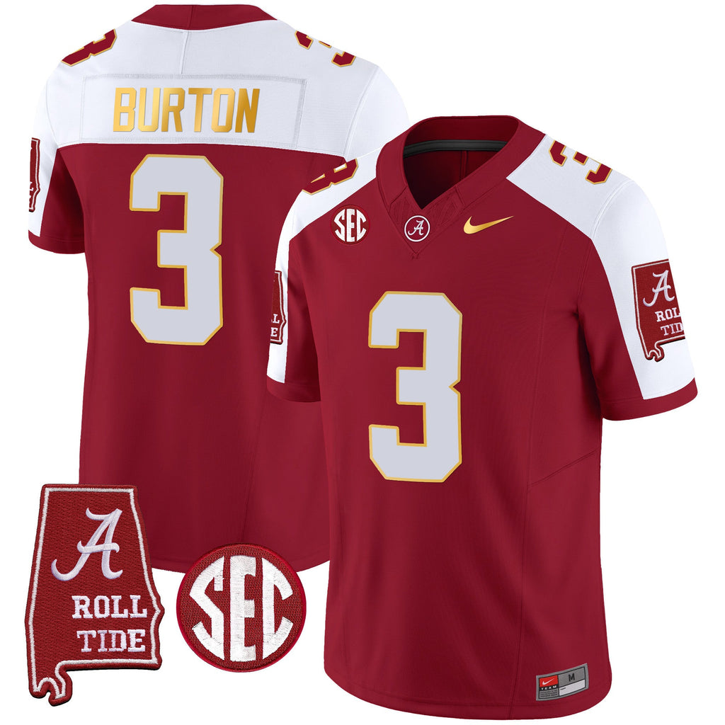 Men's Alabama Crimson Tide Gold Trim Vapor Jersey - Alabama Map - All Stitched - image 10