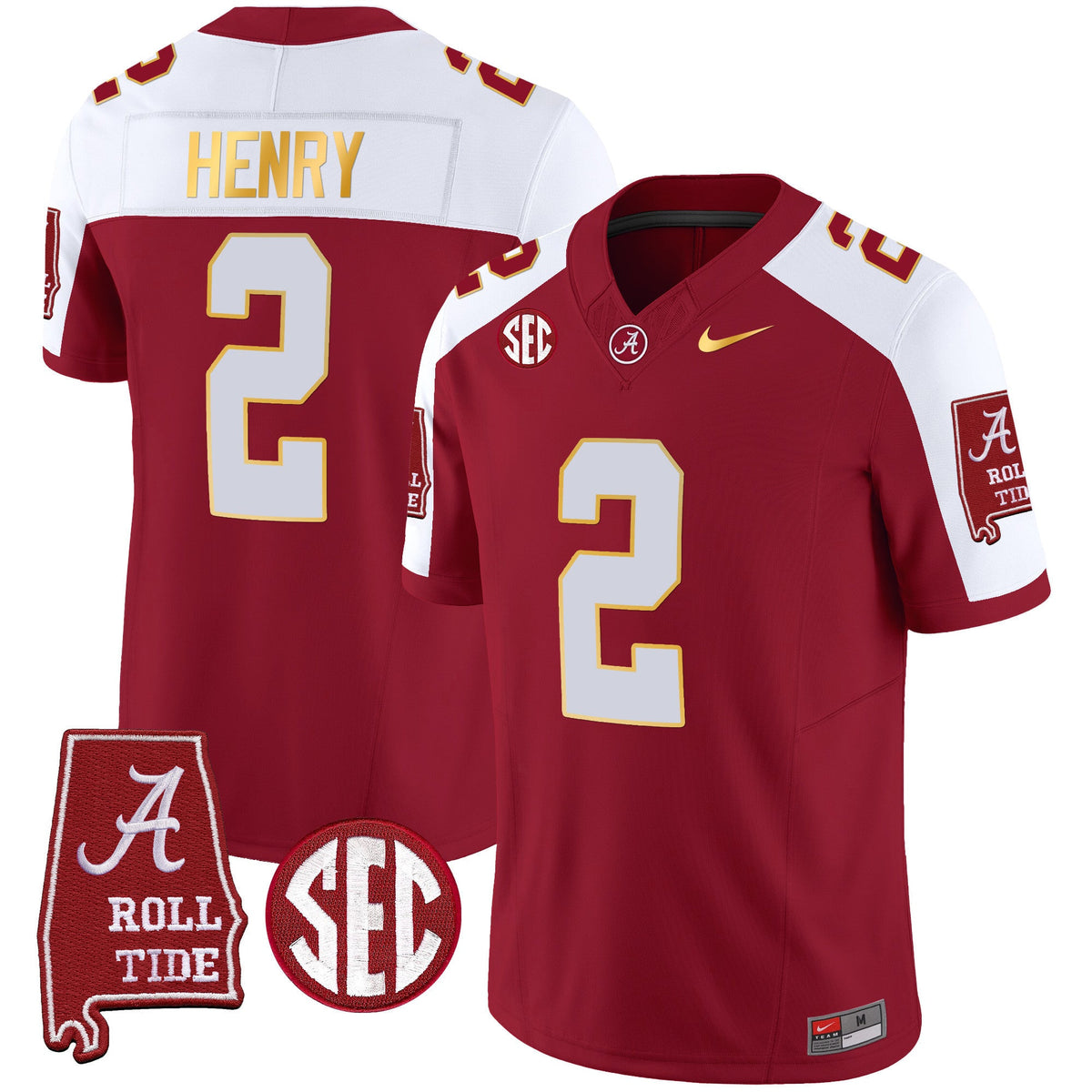 Men's Alabama Crimson Tide Gold Trim Vapor Jersey - Alabama Map - All Stitched - image 11