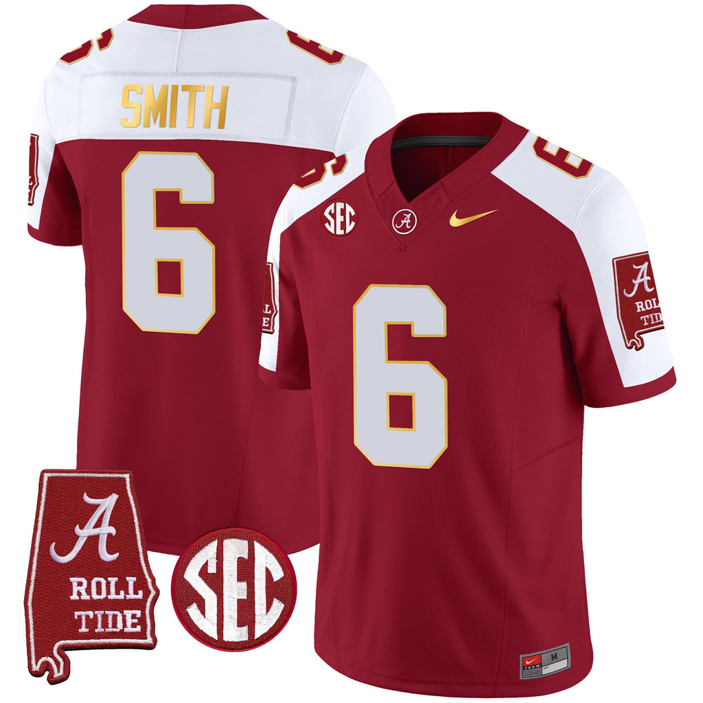 Men's Alabama Crimson Tide Gold Trim Vapor Jersey - Alabama Map - All Stitched - image 12