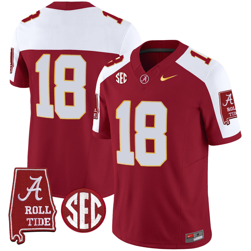 Men's Alabama Crimson Tide Gold Trim Vapor Jersey - Alabama Map - All Stitched - image 13