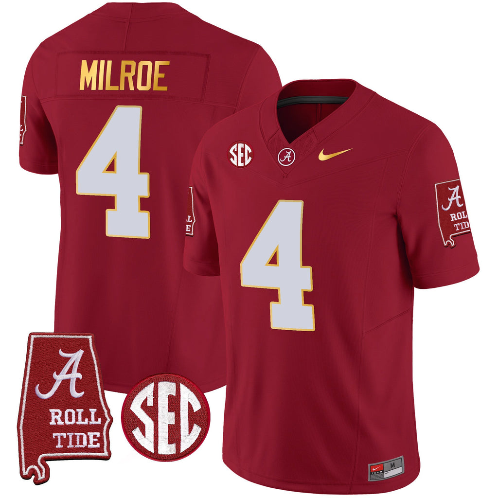 Men's Alabama Crimson Tide Gold Trim Vapor Jersey - Alabama Map - All Stitched - image 15