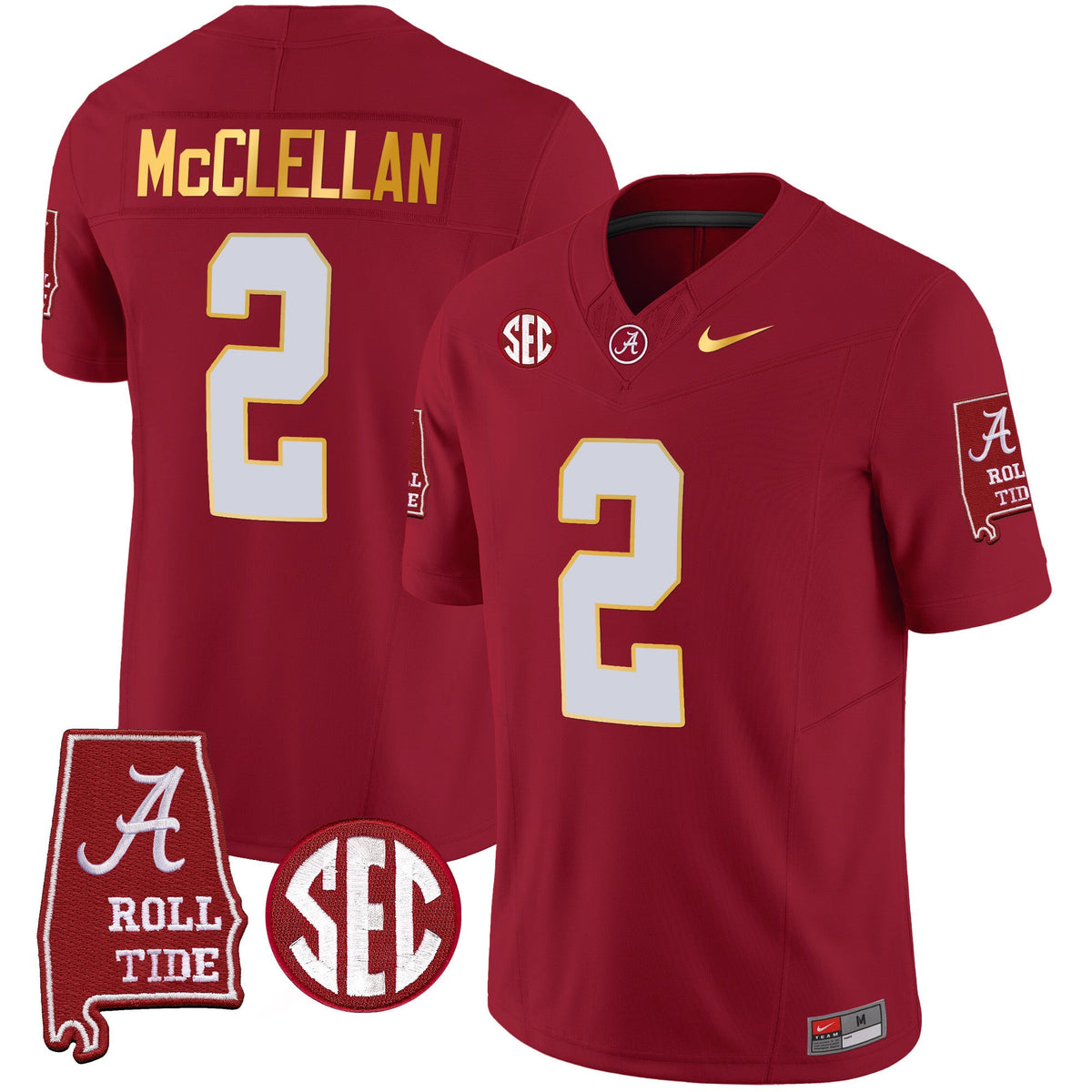 Men's Alabama Crimson Tide Gold Trim Vapor Jersey - Alabama Map - All Stitched - image 16