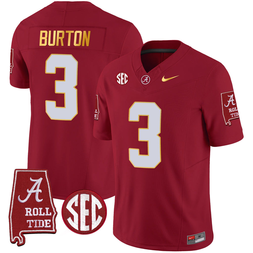 Men's Alabama Crimson Tide Gold Trim Vapor Jersey - Alabama Map - All Stitched - image 17