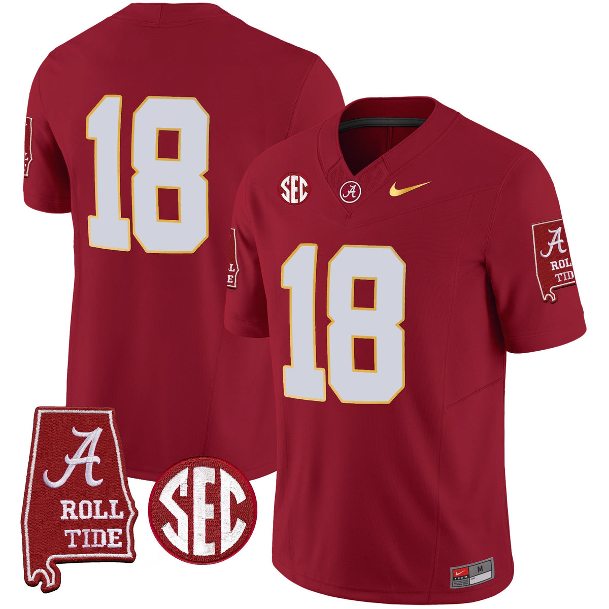 Men's Alabama Crimson Tide Gold Trim Vapor Jersey - Alabama Map - All Stitched - image 20