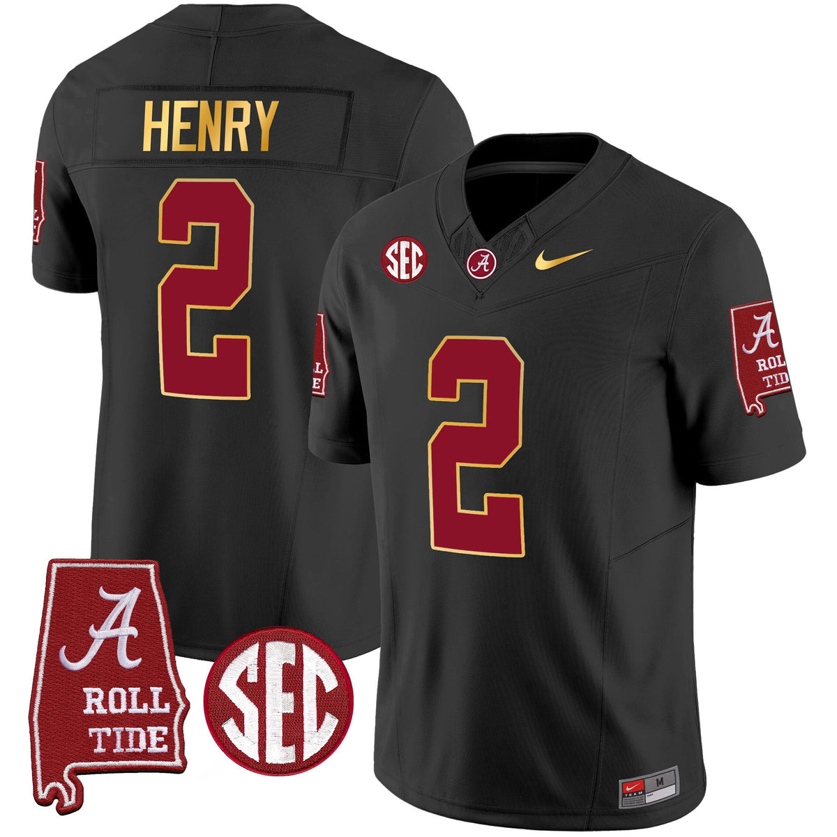 Men's Alabama Crimson Tide Gold Trim Vapor Jersey - Alabama Map - All Stitched - image 25